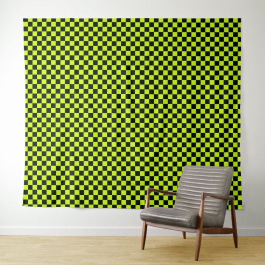 Acid green black checkerboard pattern タペストリー (インサイチュ(横))