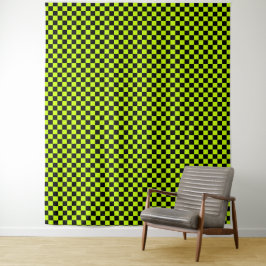Acid green black checkerboard pattern タペストリー