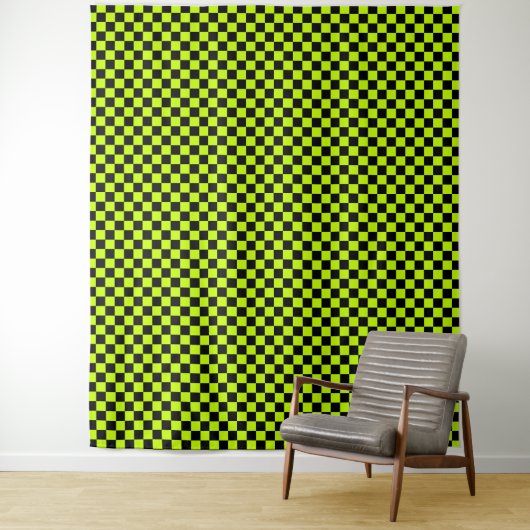 Acid green black checkerboard pattern タペストリー (インサイチュ)