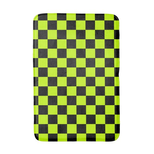 Acid green black checkerboard pattern バスマット (正面縦)