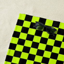 Acid green black checkerboard pattern ビーチタオル