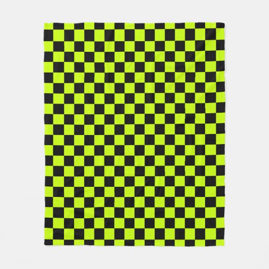 Acid green black checkerboard pattern フリースブランケット (正面)