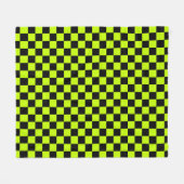 Acid green black checkerboard pattern フリースブランケット (正面(横))