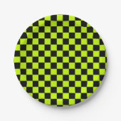 Acid green black checkerboard pattern ペーパープレート (正面)