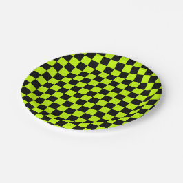 Acid green black checkerboard pattern ペーパープレート