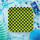 Acid green black checkerboard pattern ペーパープレート (パーティー)