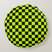 Acid green black checkerboard pattern ラウンドクッション (裏面)