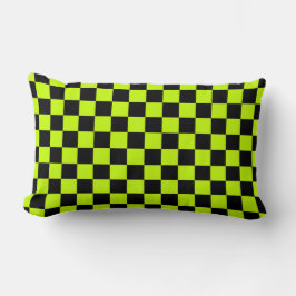 Acid green black checkerboard pattern ランバークッション