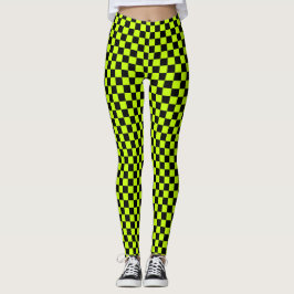 Acid green black checkerboard pattern レギンス
