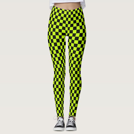 Acid green black checkerboard pattern レギンス (正面)