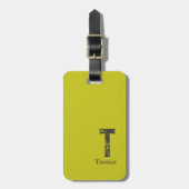 Acid green solid color gray initials and name ラゲッジタグ (正面縦)