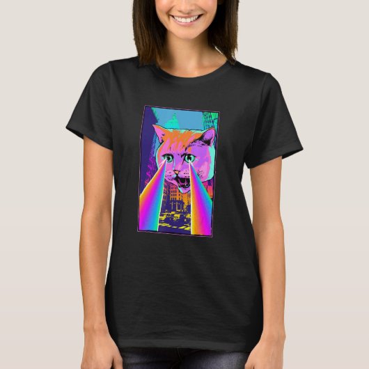 Acid Pixie Laser Cat in the City Psychedelic Tripp Tシャツ (正面)