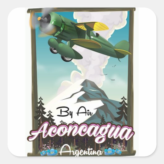 Aconcagua – アルゼンチンヴィンテージフライトポスタープリント。 スクエアシール (正面)
