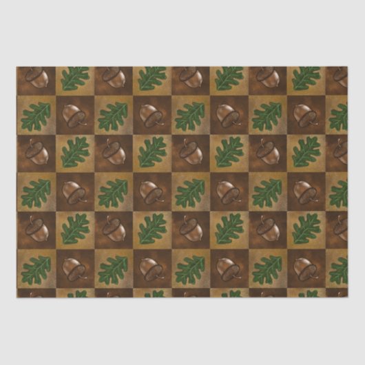 AcornとOak Leafチェッカーボードパターン 薄葉紙 (正面)