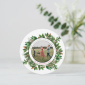 Acornリースファミリーフォトラウンドクリスマスカード (スタンド正面)