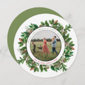 Acornリースファミリーフォトラウンドクリスマスカード (正面/裏面)
