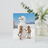 Acorn小人が冬のハガキを雪だるまする ポストカード (スタンド正面)