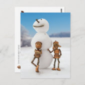 Acorn小人が冬のハガキを雪だるまする ポストカード (正面/裏面)