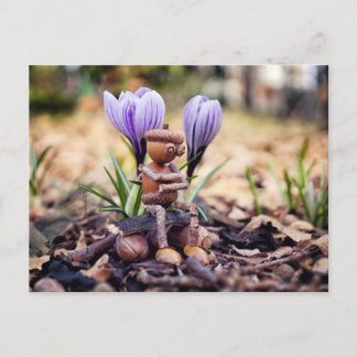 Acorn小妖精や小人が春はがきを待っている ポストカード