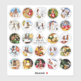 Acorn小妖精や小人の降臨カレンダー数字とクリスマス シール