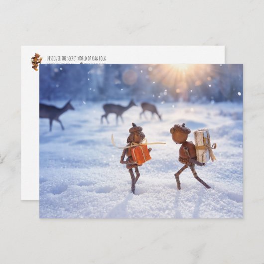 Acorn小妖精や小人与えの贈り物 – クリスマス ポストカード (正面/裏面)