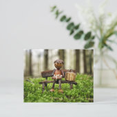 Acorn elf resting in the forest - birthday card  ポストカード (スタンド正面)