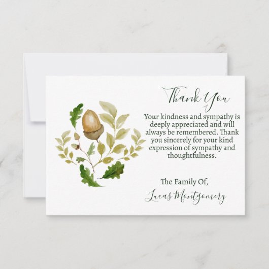 Acorn Oak葬儀ありがとう，悔やみや弔慰 ノートカード (正面)