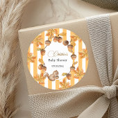 Acorns and Squirrel Fall Plaids Baby Shower  ラウンドシール