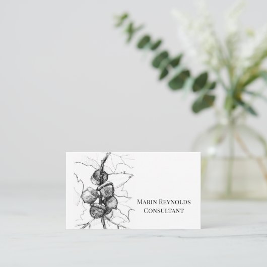 Acorns Fall Leaves Botanical Ink Drawing 名刺 (スタンド正面)