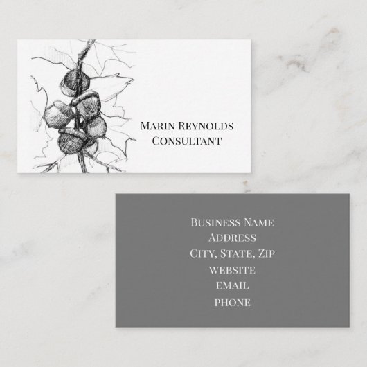 Acorns Fall Leaves Botanical Ink Drawing 名刺 (正面/裏面)