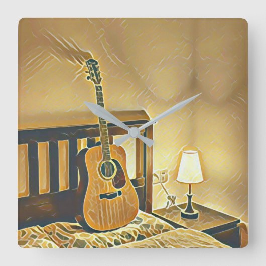 Acoustic guitar player gift スクエア壁時計 (正面)