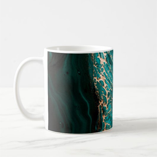 Acril Fluid Art.濃い緑の波(抽象芸術OC) コーヒーマグカップ (左)