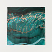 Acril Fluid Art.濃い緑の波(抽象芸術OC) タペストリー (正面(横))