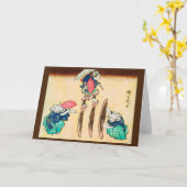 Acrobat Cat、広重、浮世絵 カード (黄色い花)