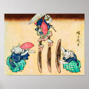 Acrobat Cat、広重、浮世絵 ポスター