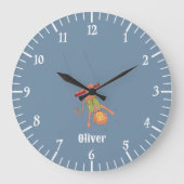 Acrobat Monkey Kid Blue Wall Clock ラージ壁時計 (正面)