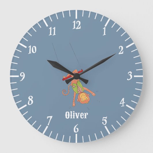 Acrobat Monkey Kid Blue Wall Clock ラージ壁時計 (正面)