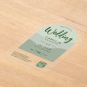 ACRYLIC'結婚's Olive Green QR Code RSVP Website アクリル招待状 (レイダウン)