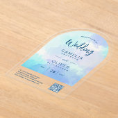 ACRYLIC 結婚's Beachy Sjy BLUE QRコードRSVP アクリル招待状 (レイダウン)