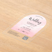 ACRYLIC 結婚's Pink グラデーション Gray QRコードRSVP アクリル招待状 (レイダウン)