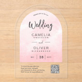 ACRYLIC 結婚's Pink グラデーション Gray QRコードRSVP アクリル招待状 (正面)