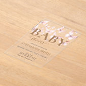 Acrylic baby shower pink butterflies invitation アクリル招待状 (レイダウン)