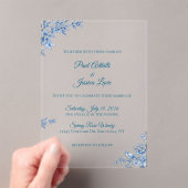 Acrylic Blue and White Floral Wedding Invitation アクリル招待状 (インサイチュ (ポータブル))