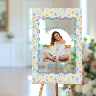 Acrylic Floral Graduation Party Sign With Photo アクリルサイン