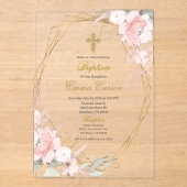 Acrylic Gold frame pink blush floral baptism アクリル招待状 (正面)