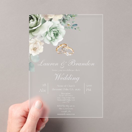 Acrylic Greenery floral Wedding invitation アクリル招待状 (インサイチュ (ポータブル))