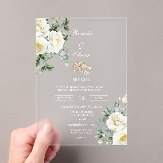 Acrylic greenery white wedding  アクリル招待状 (インサイチュ (ポータブル))
