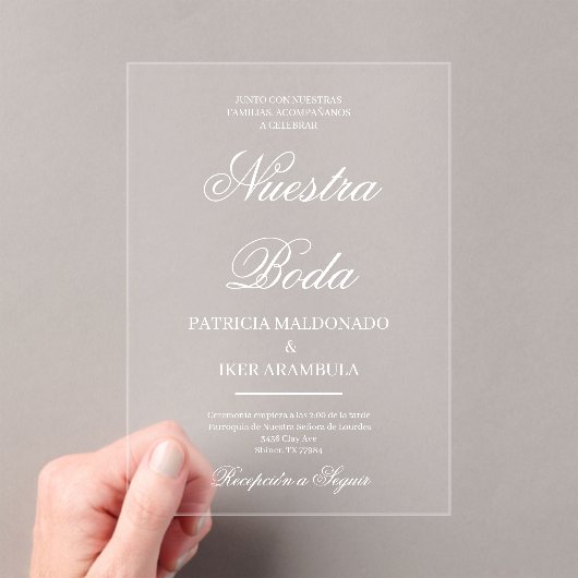 Acrylic minimalist wedding invitation in spanish アクリル招待状 (インサイチュ (ポータブル))