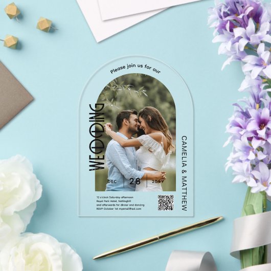 ACRYLIC Photo Wedding Invite モダン QR Code RSVP アクリル招待状 (インサイチュ (ウェディング))