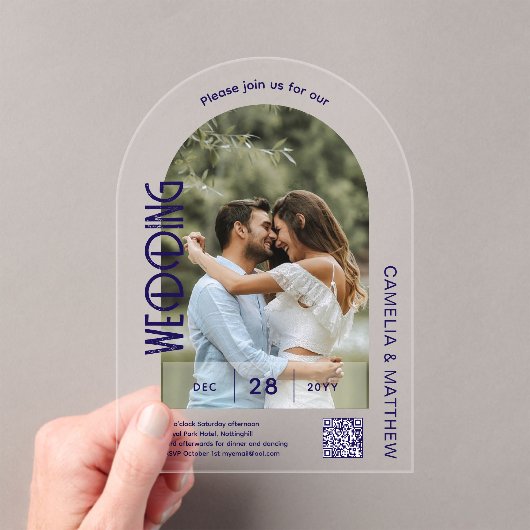 ACRYLIC Photo Wedding Invite モダン QR Code RSVP アクリル招待状 (インサイチュ (ポータブル))